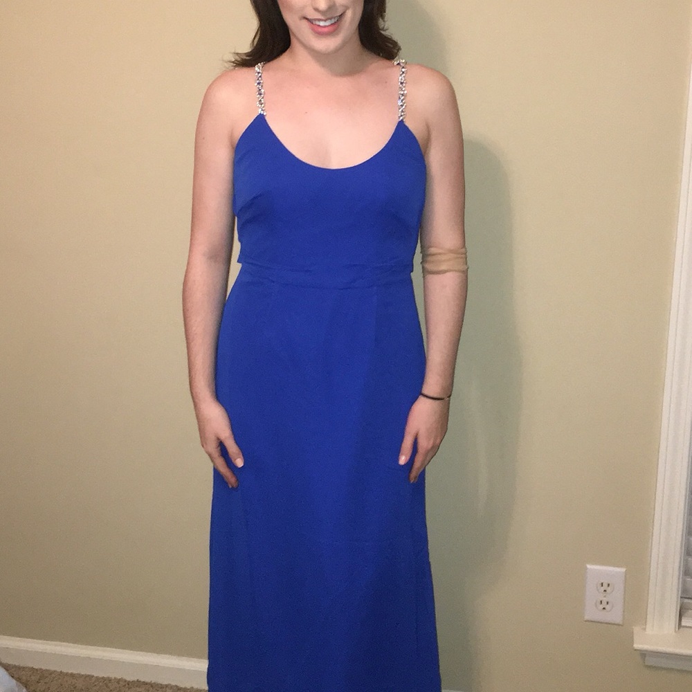 Blue bridesmaid dress with ✨ rhinestone straps